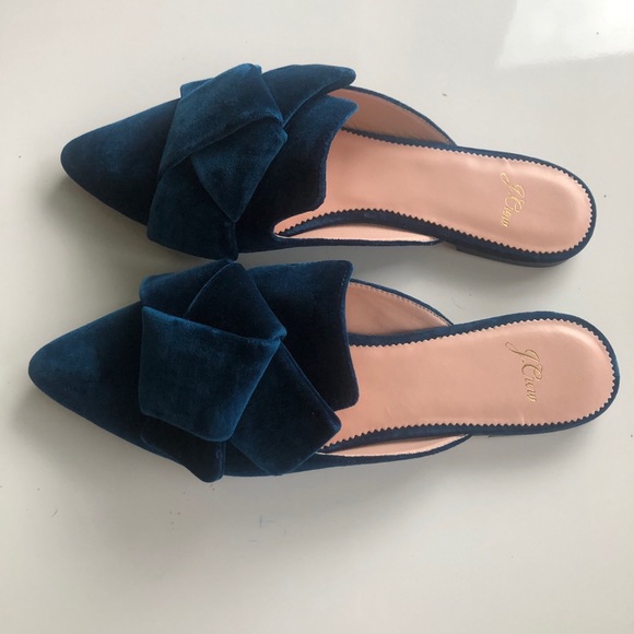 J. Crew 9 bow loafers blue suede mules shoes - Picture 4 of 7